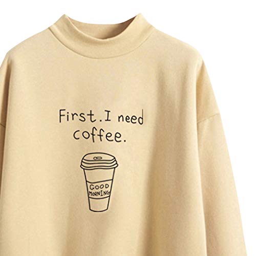 TOPKEAL Suéter de Manga Larga Ocasional Redondo con Estampada Taza de Café Sudadera Caqui para Jovencita Adolescentes XL