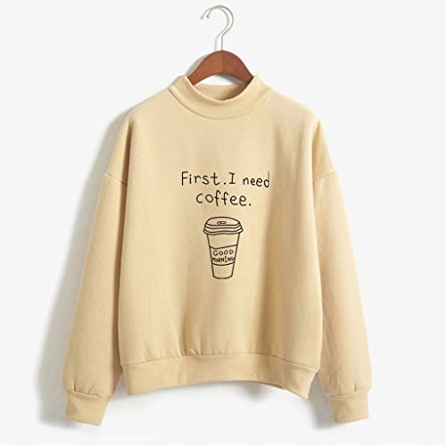 TOPKEAL Suéter de Manga Larga Ocasional Redondo con Estampada Taza de Café Sudadera Caqui para Jovencita Adolescentes XL