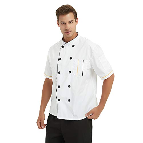 TopTie Chaqueta Chef Manga corta Cocina Cocinero Abrigo Raya Uniformes Blanco L