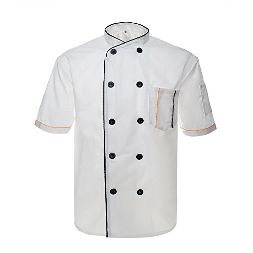 TopTie Chaqueta Chef Manga corta Cocina Cocinero Abrigo Raya Uniformes Blanco L