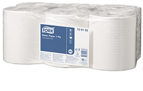 Tork 120155 Papel de secado básico multiuso Universal de 1 capa compatible con el sistema de alimentación central grande M2, blanco, 6 rollos x 300m