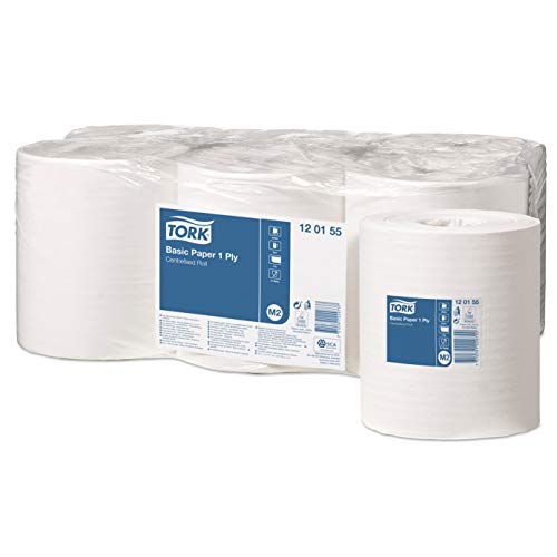 Tork 120155 Papel de secado básico multiuso Universal de 1 capa compatible con el sistema de alimentación central grande M2, blanco, 6 rollos x 300m