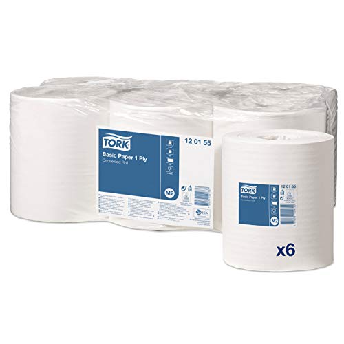 Tork 120155 Papel de secado básico multiuso Universal de 1 capa compatible con el sistema de alimentación central grande M2, blanco, 6 rollos x 300m