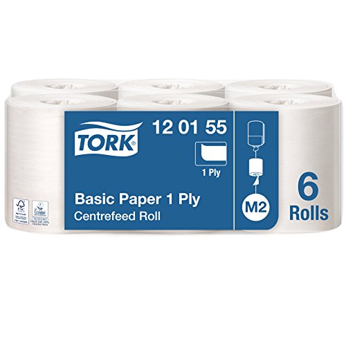 Tork 120155 Papel de secado básico multiuso Universal de 1 capa compatible con el sistema de alimentación central grande M2, blanco, 6 rollos x 300m