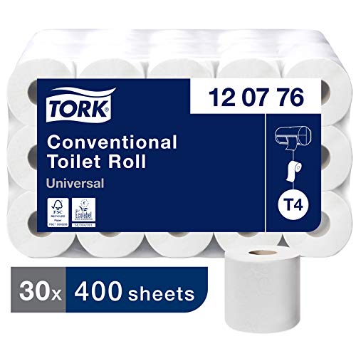 Tork 120776 - Pack de 30 rollos de papel higiénico x 400 hojas, 2 capas, color blanco