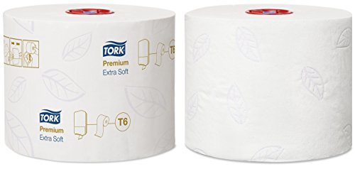 Tork 127510 Papel higiénico extra suave y compacto Premium de 3 capas compatibles con el sistema higiénico T6, 27 rollos (27 x 70 m)