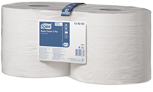 Tork 129262 Papel básico de dos capas/Paños de papel compatibles con los sistemas W1 y W2 / Universal / 2 x bobinas de 340 m/color blanco