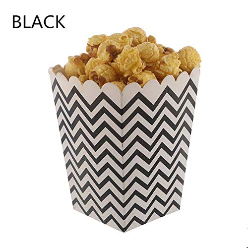 TOSISZ 12 Piezas Cajas de Palomitas de maíz Fiesta de Papel rígido Snacks de Palomitas de maíz Bolsas de Favor de Dulces Decoración de la Boda Vajilla de Fiesta de cumpleaños, Wave Negro, 6 Piezas