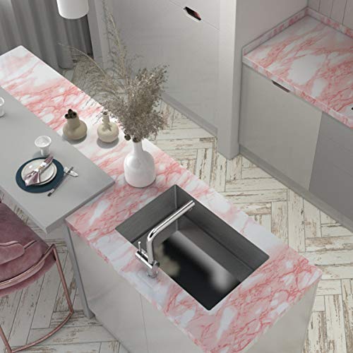 TOTIO Papel pintado de mármol para puerta de mesa, color rosa, 15.75 x 118.11 pulgadas, vinilo autoadhesivo de mármol de granito, papel de contacto con parte trasera adhesiva, plástico para estante