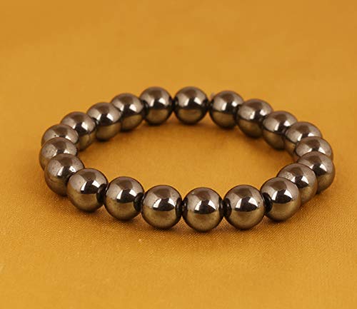 Touchstone Bollywood Indio 8 mm Forma Redonda Cuentas de hematita sanador Controlador de nervio mantenedor de Salud Pulsera elástica para Mujer Metálico