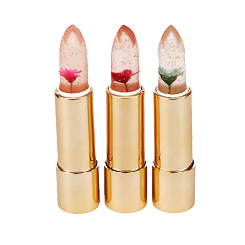 Toygogo 3pcs Clear Flower Jelly Lip Stick Magic Color Temperatura Que Cambia Las Barras De Labios Set IMPERMEABLE LARGA DURACIÓN