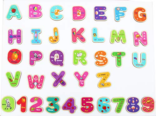 Toys of Wood Oxford Letras y números magnéticos de Madera - Imanes de Nevera para niños - Imanes de Letras y números del Alfabeto para niños - Juguetes de Aprendizaje de ortografía y ABC