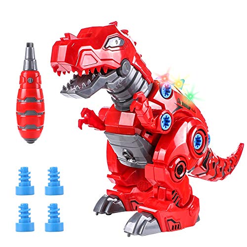 Toyssa Dinosaurio Juguete caminador con LED Luz y Sonido Juego Construccion Puzzle T-Rex Dinosaurios Juguetes para Niños y Niñas 3+ Años (Rojo)