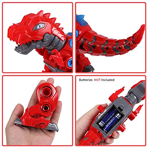 Toyssa Dinosaurio Juguete caminador con LED Luz y Sonido Juego Construccion Puzzle T-Rex Dinosaurios Juguetes para Niños y Niñas 3+ Años (Rojo)