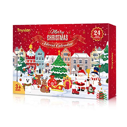 Toyvian - Calendario de Adviento navideño, 24 figuras de Navidad de resina en miniatura, decoración de Navidad