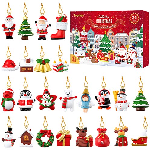 Toyvian - Calendario de Adviento navideño, 24 figuras de Navidad de resina en miniatura, decoración de Navidad