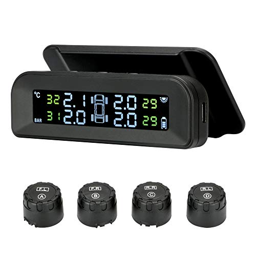 TPMS Sistema de monitoreo de presión de neumáticos solar 22-87 Psi montaje en parabrisas con 4 sensores externos para neumáticos de coche en tiempo real sistema de alarma automática inalámbrica