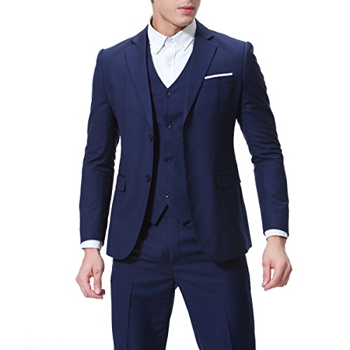 Traje de 3 piezas con chaqueta, chaleco y pantalones, hombre, de cuadros, ajuste moderno azul azul marino XL