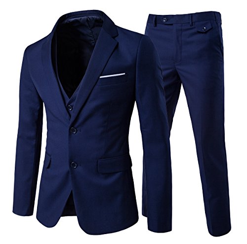 Traje de 3 piezas con chaqueta, chaleco y pantalones, hombre, de cuadros, ajuste moderno azul azul marino XL