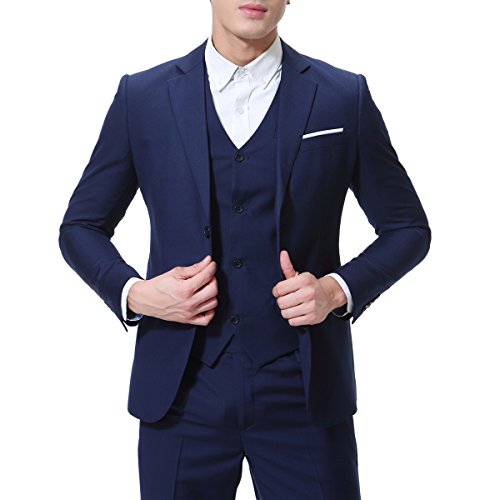 Traje de 3 piezas con chaqueta, chaleco y pantalones, hombre, de cuadros, ajuste moderno azul azul marino XL