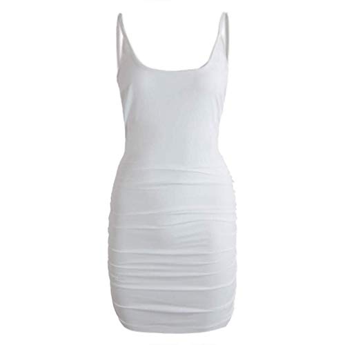 Tramo corto vestido del chaleco del verano del vestido de las mujeres de espagueti sin mangas para, con cuello en V sin tirantes Vestidos de playa elegantes vestidos mini vestido del partido,Blanco,XL