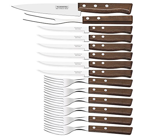 Tramontina 22299/011 Conjunto Steak-Set, 14 Teilig Natural 2 Mangos de Madera - respectivamente, 3-Remaches