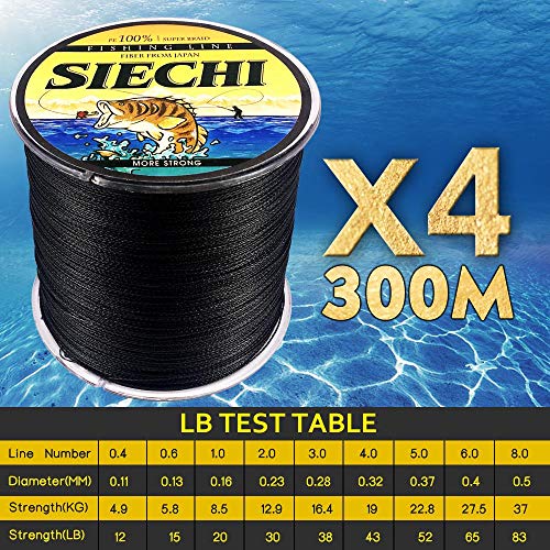 Trenza Línea de Pesca 300M 4 Hilos Cable de Pesca multifilamento Carpa Pesca 12 15 20 30 38 43 52 62 83lb, 500m-Negro, 5.0