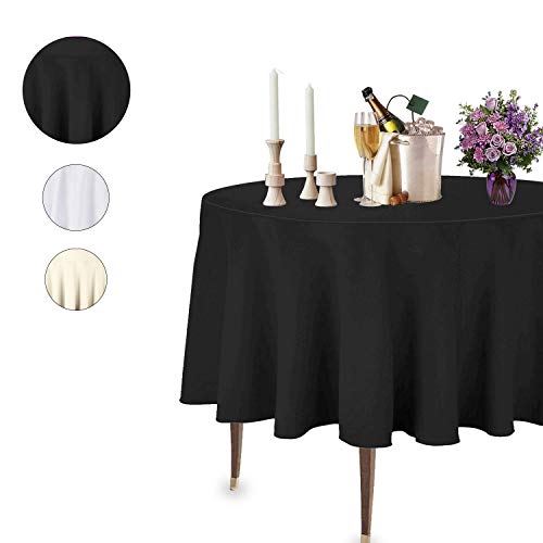 Trimming Shop Circular Mantel Circular Mesa Lino para Boda Decoración,Banquetes,Cumpleaños Navidad,Corporativo Fiestas Eventos, 108 Inches - Pack of 1, Negro