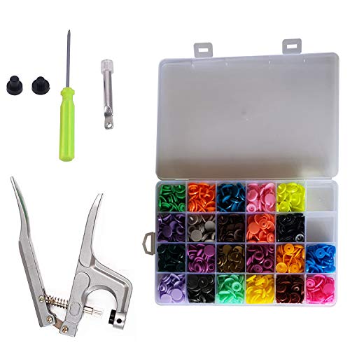 Trimming Shop KAM Alicates a presión T3 de plástico, Kit de iniciación de broches sin Costura, Herramientas de Mano, Baberos, 150 Unidades (15 Colores Surtidos), Multicolor, T5 (Size 20)