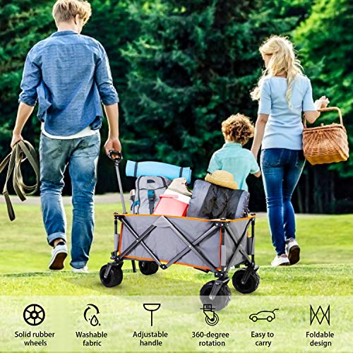 Triple Tree Carrito Plegable con Mango Ajustable,Plegable,Ruedas Grandes 360,con Placa de Suelo para Camping,Playa,Jardín, Compras,80 kg Capacidad (Naranja)