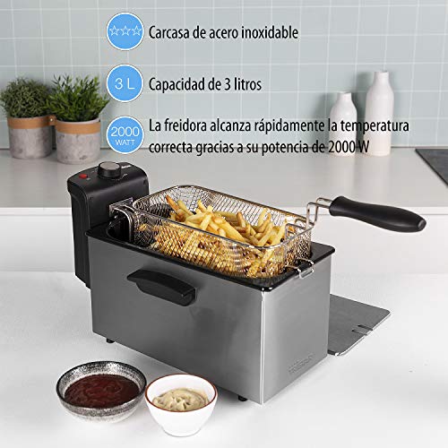 Tristar FR-6946 Freidora, capacidad de 3 litros, potencia de 2000 W, Acero inoxidable, plata y negro