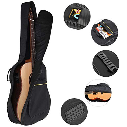 TRIXES Funda Acolchada de Guitarra Clásica y Acústica de Tamaño Completo Bolsa de Guitarra Clásica y Acústica Negro Transporte Con Un Tira Para el Hombro Ajustable y un Amplio Compartimento Frontal