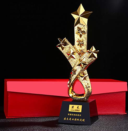 Trofeo Creativo Estrella Brillante Resina enchapada en Oro Trofeo Premio a la reunión Anual de la compañía Personalizada Trofeo para Hacer Letras