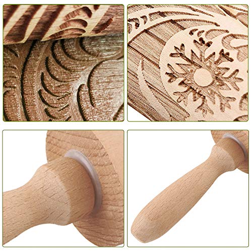 TTCOTOKE Rodillo Amasar, Madera Rodillo de Cocina con Relieve de Copo de Nieve Rodillo de Amasar de Navidad, El Mejor para Fondant, Pastas para Tartas y Pay, Galletas y Masa para Pasteles