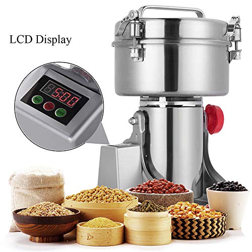 TTLIFE Molinos de Grano eléctricos, Polvo de Molinillo de Acero Inoxidable LCD Digital Ultra 25000 r/min Máquina de Molinillo Pulverizador para Cocina Hierba Especia Pimienta Café Maíz (1500g)