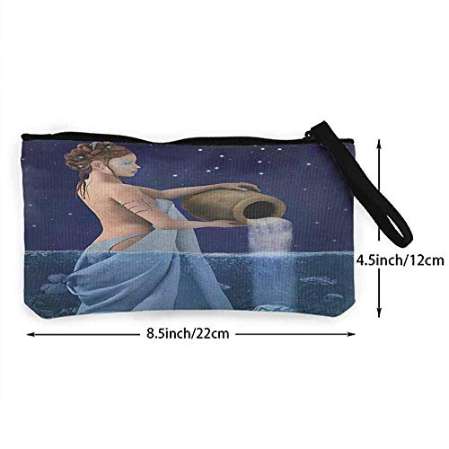 TTmom Carteras de Mujer,Monedero,Astrology Aquarius Lady with Pail in The Sea Water Signs Saturn Mystry at Night Stars Wallet Coin Purses Clutch W 8.5" x L 4.5" Blue Dark Blue