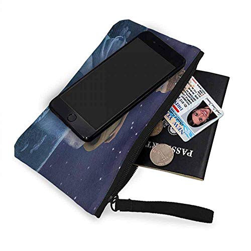 TTmom Carteras de Mujer,Monedero,Astrology Aquarius Lady with Pail in The Sea Water Signs Saturn Mystry at Night Stars Wallet Coin Purses Clutch W 8.5" x L 4.5" Blue Dark Blue