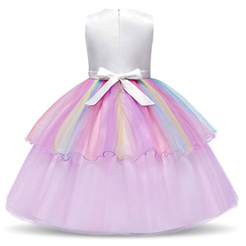 TTYAOVO Chicas Estrella Unicornio Fancy Vestido Princesa Flor Desfile de Niños Vestidos sin Mangas Volantes Vestido de Fiesta Talla 7-8 Años Púrpura