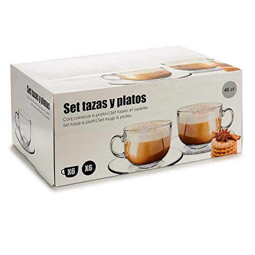 TU TENDENCIA ÚNICA Juego de 6 Tazas de Café y Platos de Cristal. 6 Tazas de 45 Cl Cada una