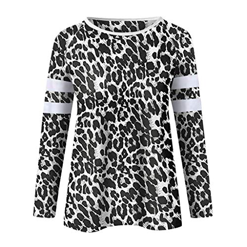 TUDUZ Blusas Mujer Manga Larga Tops Estampado De Leopardo Camiseta Holgado Camisas Casual (Negro, M)