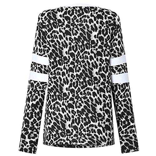 TUDUZ Blusas Mujer Manga Larga Tops Estampado De Leopardo Camiseta Holgado Camisas Casual (Negro, M)