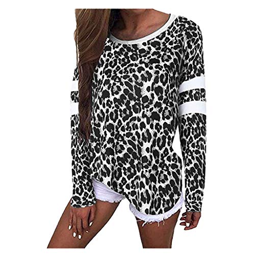 TUDUZ Blusas Mujer Manga Larga Tops Estampado De Leopardo Camiseta Holgado Camisas Casual (Negro, M)