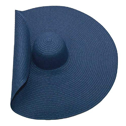 TUOLUO Sombrero De Playa Verano Negro ala Grande Sombrero para El Sol Plegable Papiro Gota De Agua Azul