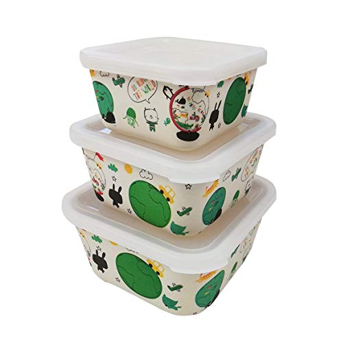 Tuper de Bambu Infantil ♻ 3 Tupers de Fibra de Bambú - Material Ecologico, Organico, Reciclable, Biodegradable - Ideal niños y bebé - Apto para Lavavajillas - Resistente y Ligero - Eco, Bio, Sin BPA