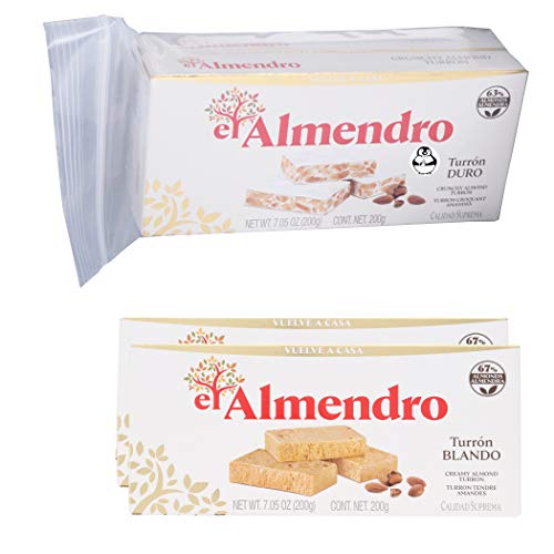 Turrón de almendro crujiente de El Almendro y Turrón Suave - Almendra cremosa Turron Blando y Duro con Almendras Calidad Suprema W/ Premium Pingüino Bolsa de Almacenamiento Rápido...