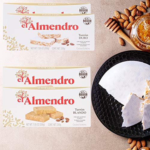 Turrón de almendro crujiente de El Almendro y Turrón Suave - Almendra cremosa Turron Blando y Duro con Almendras Calidad Suprema W/ Premium Pingüino Bolsa de Almacenamiento Rápido...