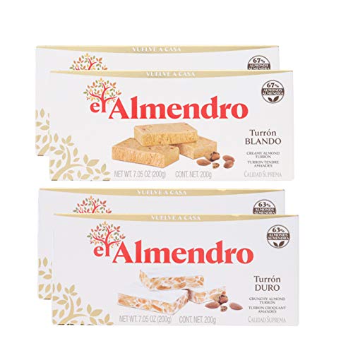 Turrón de almendro crujiente de El Almendro y Turrón Suave - Almendra cremosa Turron Blando y Duro con Almendras Calidad Suprema W/ Premium Pingüino Bolsa de Almacenamiento Rápido...