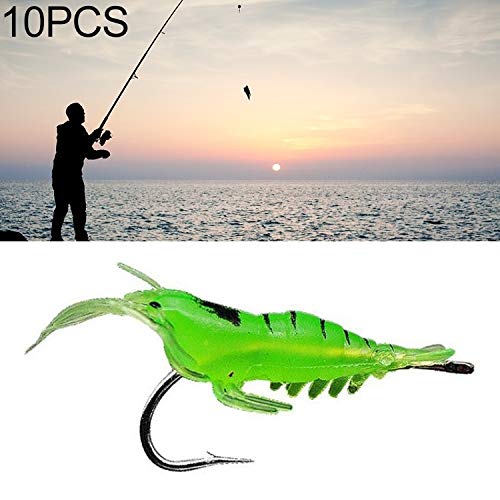 Tuzi Qiuge 10 Piezas de 4 cm de Pesca del camarón Suave Cebo Artificial Señuelos Popper Poper Los cebos con Gancho de plástico Cebo (Color : Green)