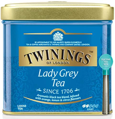 Twinings Té Suelto - Lady Grey Tea - Té Negro de China, Aromatizado con Bergamota, Naranja, Limón y Aciano - Combinado con Perfumes y Aromas Cítricos - Lata 100 g