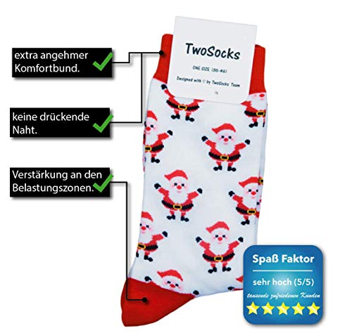 TwoSocks Calcetines - Unisex Hombre Mujer Diseño de moda/Tamaño 36-46 / Medias Calcetines Calcetín Calcetín Hipster Pintura Pintura divertido colorido divertido (Santa Claus)